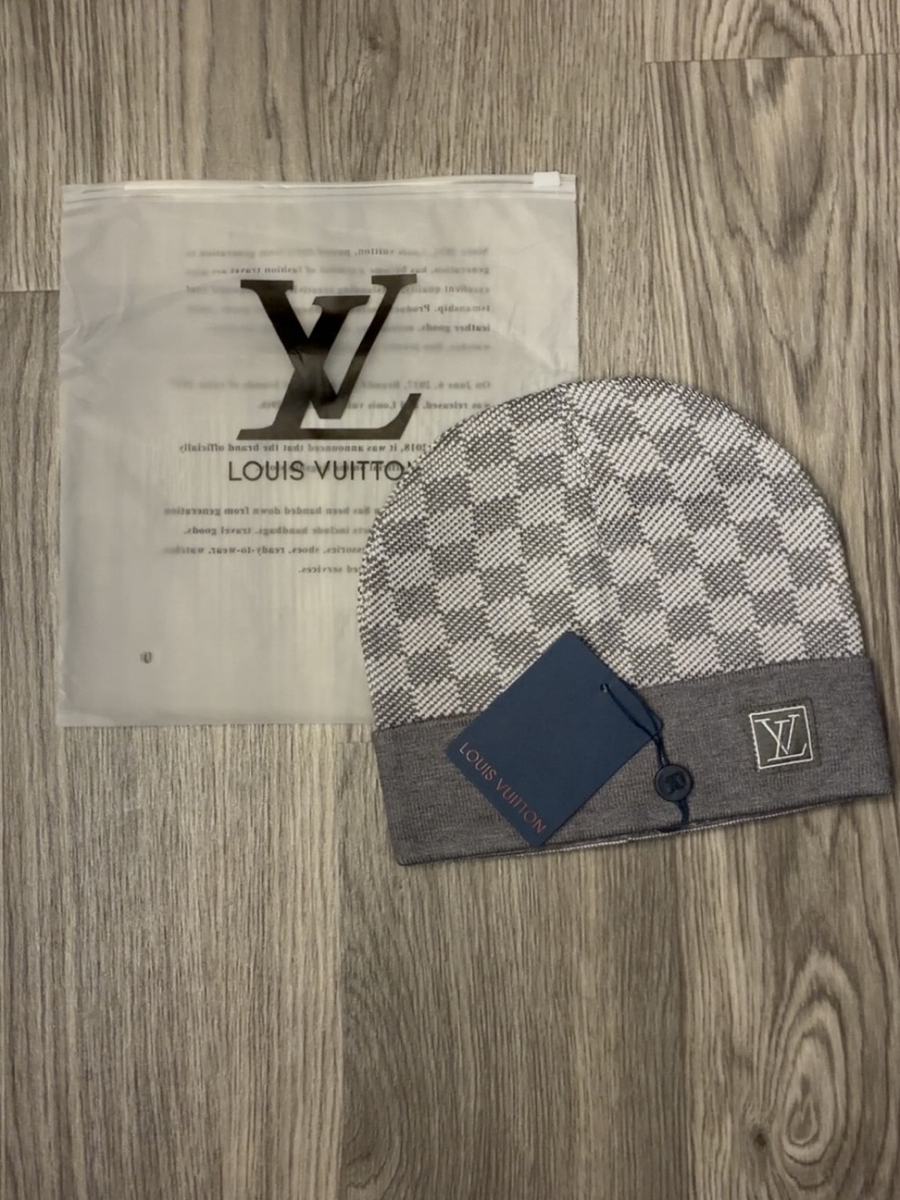 Louis Vuitton Grey and White Check Knit Beanie
